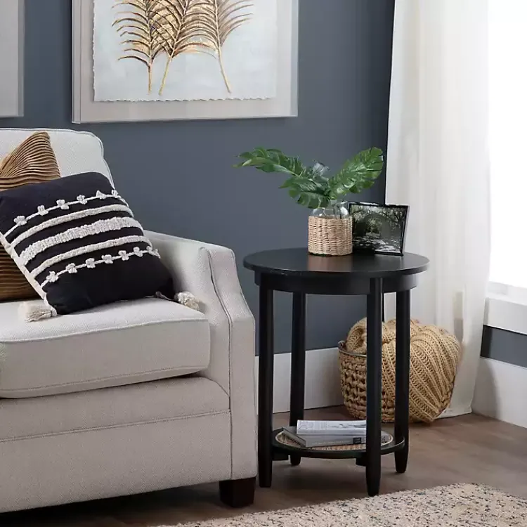 Kirklands Home Accent & End Tables|Wood and Rattan Boho Accent Table Black