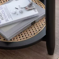 Kirklands Home Accent & End Tables|Wood and Rattan Boho Accent Table Black