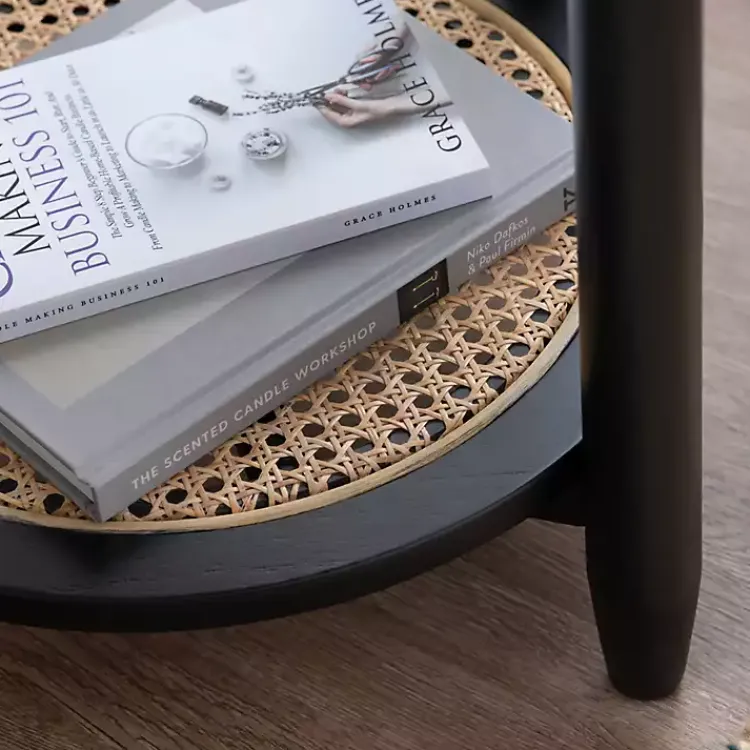 Kirklands Home Accent & End Tables|Wood and Rattan Boho Accent Table Black