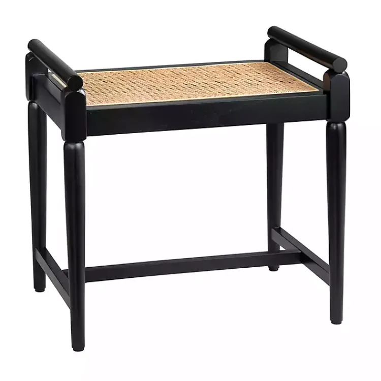 Kirklands Home Benches & Ottomans|Wood and Rattan Boho Bench Black