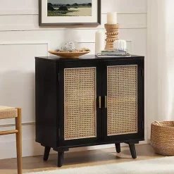 Kirklands Home Cabinets & Sideboards|Wood and Rattan Carpinteria Cabinet Black