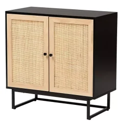 Kirklands Home Cabinets & Sideboards|Wood and Rattan 2-Door Cabinet Black