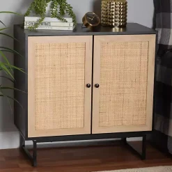 Kirklands Home Cabinets & Sideboards|Wood and Rattan 2-Door Cabinet Black
