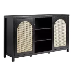 Kirklands Home Cabinets & Sideboards|Wood and Rattan 2-Door Sideboard Black