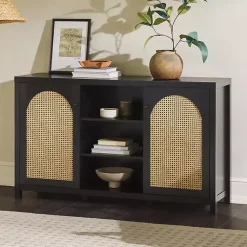 Kirklands Home Cabinets & Sideboards|Wood and Rattan 2-Door Sideboard Black