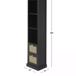 Kirklands Home Bookshelves|Wood and Rattan 3-Tier Bookcase Black