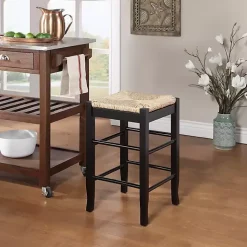 Kirklands Home Bar Stools & Counter Height Stools|Wood and Woven Rush Counter Stool Black