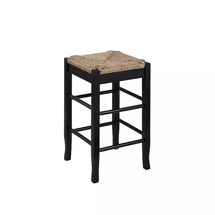 Kirklands Home Bar Stools & Counter Height Stools|Wood and Woven Rush Counter Stool Black