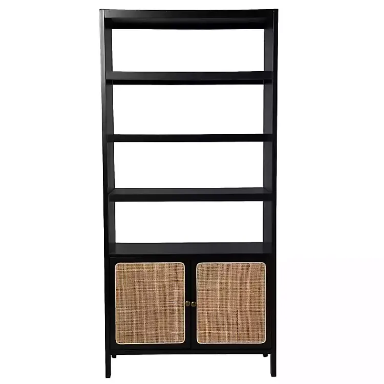 Kirklands Home Bookshelves|Wood Cane Doors Bookshelf Black