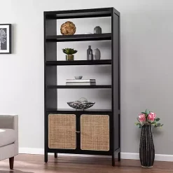 Kirklands Home Bookshelves|Wood Cane Doors Bookshelf Black