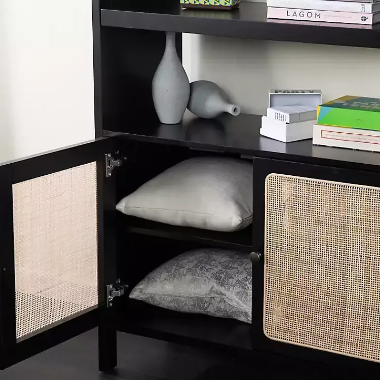 Kirklands Home Bookshelves|Wood Cane Doors Bookshelf Black