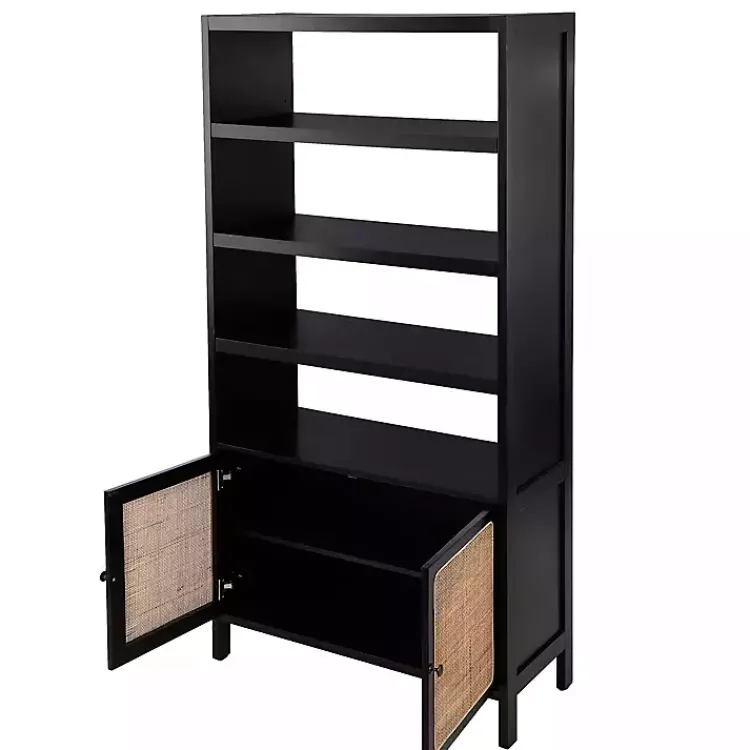 Kirklands Home Bookshelves|Wood Cane Doors Bookshelf Black