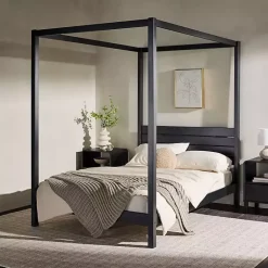 Kirklands Home Beds & Headboards|Wood Canopy Full Bed Black