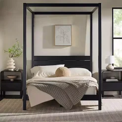 Kirklands Home Beds & Headboards|Wood Canopy Full Bed Black