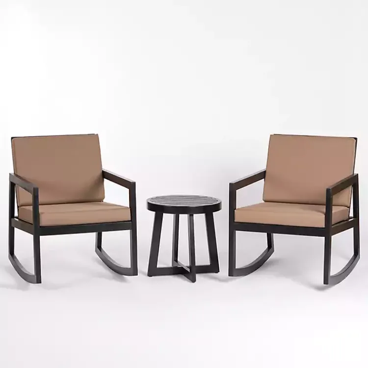 Kirklands Home Outdoor Sets|Black Wood Cushioned Rocker 3-pc. Conversation Set