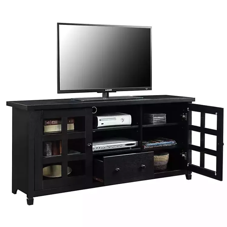 Kirklands Home Tv Stands & Media Consoles|Wood 2-Door Windowpane Media Cabinet Black
