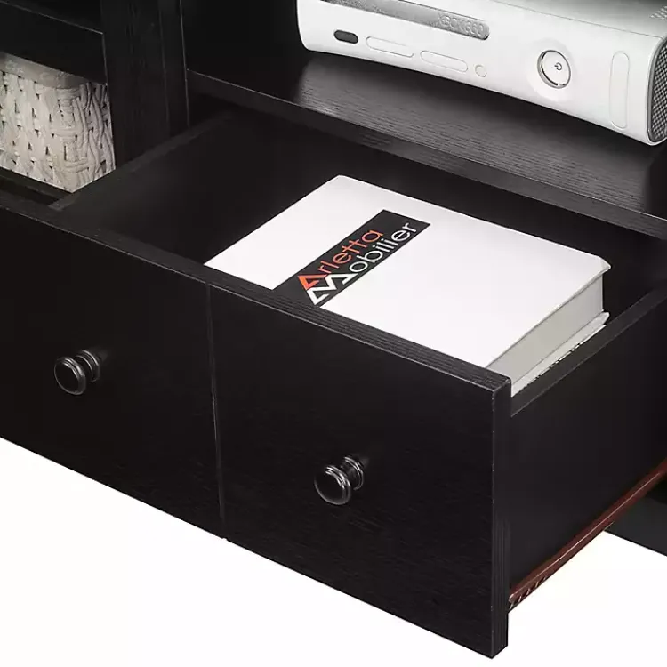 Kirklands Home Tv Stands & Media Consoles|Wood 2-Door Windowpane Media Cabinet Black