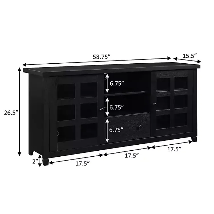 Kirklands Home Tv Stands & Media Consoles|Wood 2-Door Windowpane Media Cabinet Black