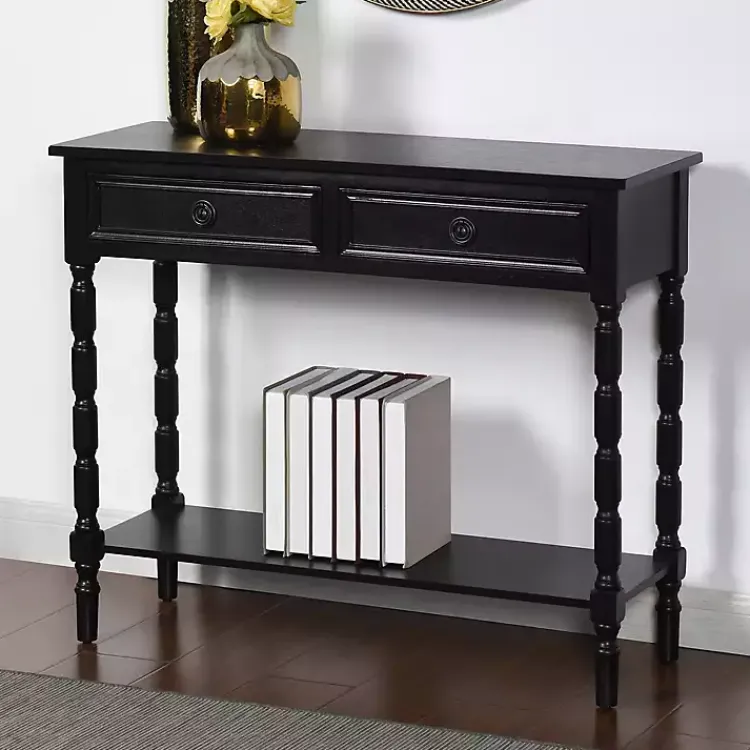 Kirklands Home Console Tables|Wood 2-Drawer Barrett Console Table Black