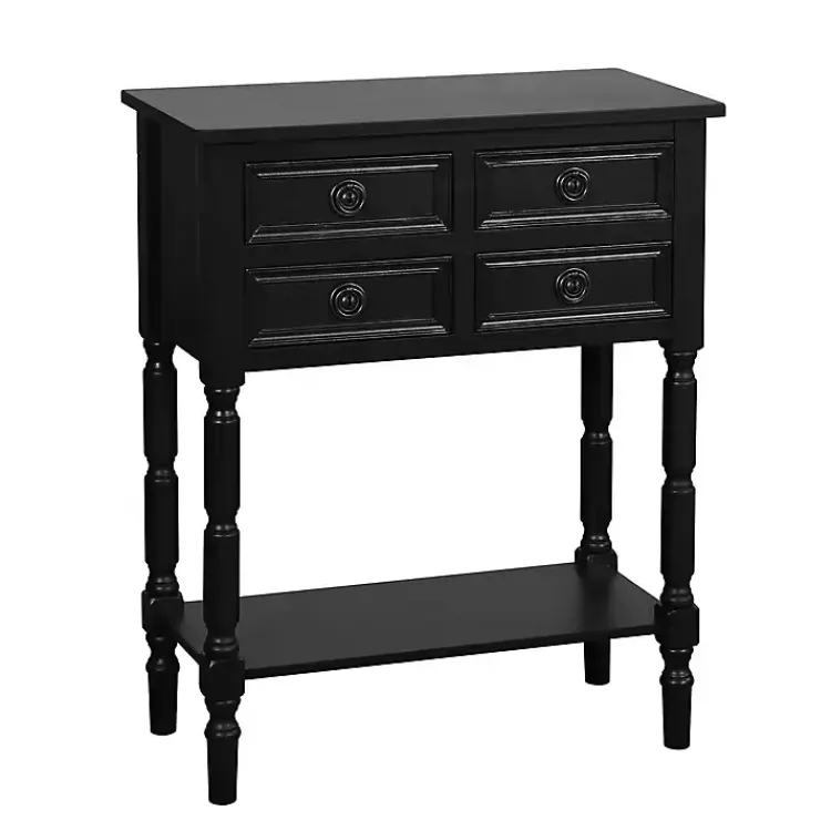 Kirklands Home Console Tables|Wood 4-Drawer Barrett Console Table Black