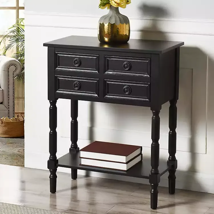 Kirklands Home Console Tables|Wood 4-Drawer Barrett Console Table Black