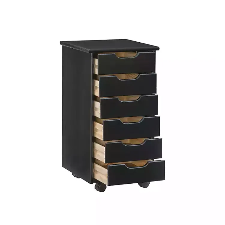 Kirklands Home Office Furniture|Wood 6-Drawer Cary Storage Cart Black