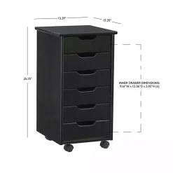 Kirklands Home Office Furniture|Wood 6-Drawer Cary Storage Cart Black