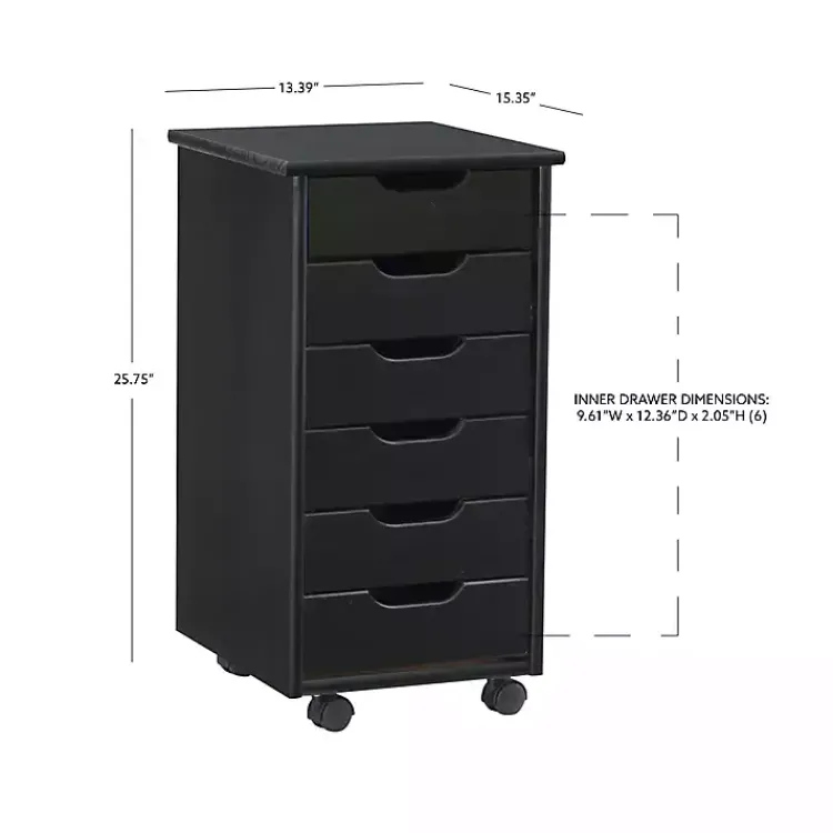 Kirklands Home Office Furniture|Wood 6-Drawer Cary Storage Cart Black