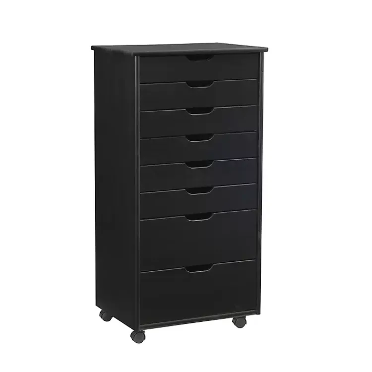 Kirklands Home Office Furniture|Wood 8-Drawer Cary Storage Cart Black