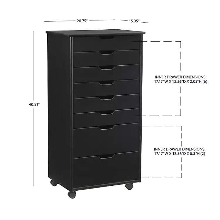 Kirklands Home Office Furniture|Wood 8-Drawer Cary Storage Cart Black
