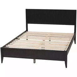 Kirklands Home Beds & Headboards|Wood Fluted Headboard Primrose Queen Bed Black