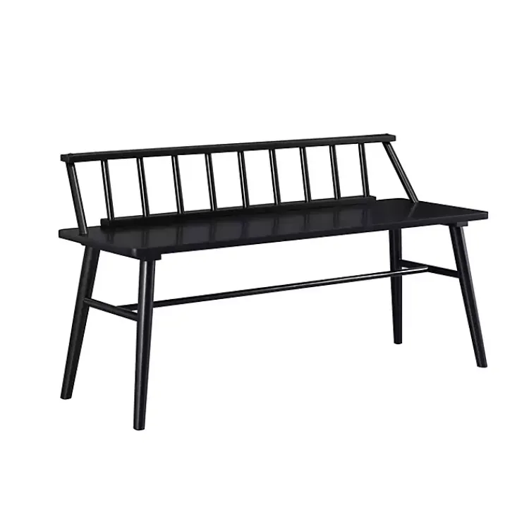 Kirklands Home Benches & Ottomans|Wood Low Back Spindle Bench Black