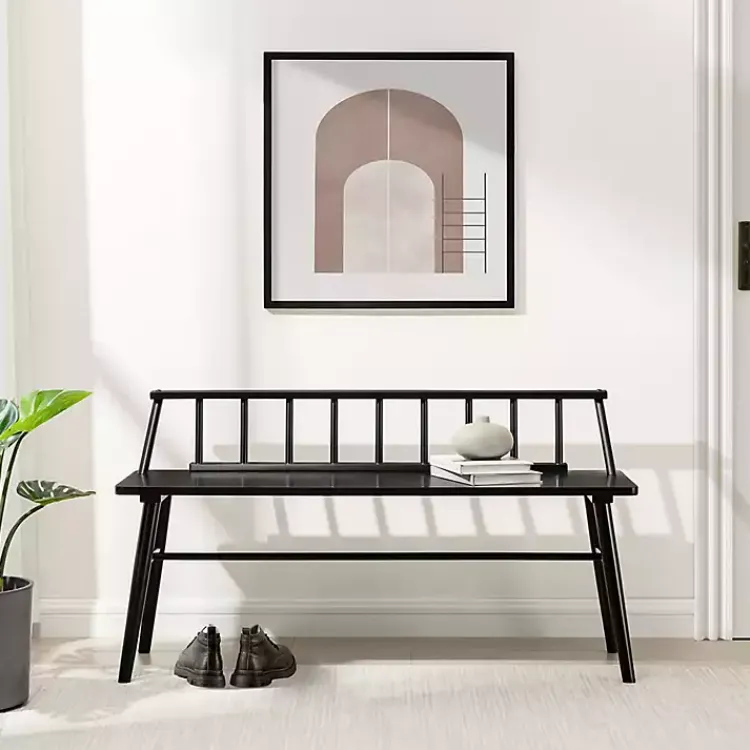 Kirklands Home Benches & Ottomans|Wood Low Back Spindle Bench Black