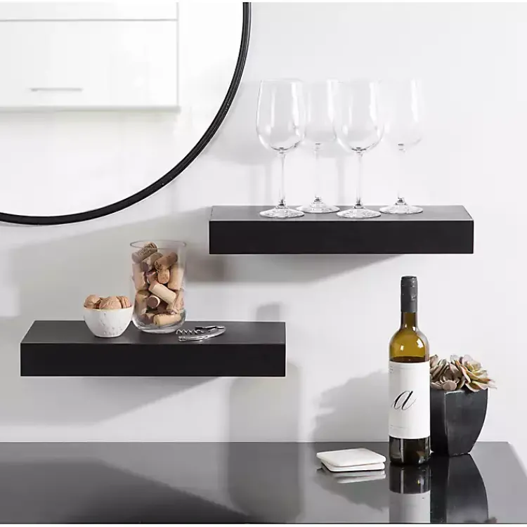 Kirklands Home Shelves|Black Wood 2-pc. Floating Shelves, 18 in.