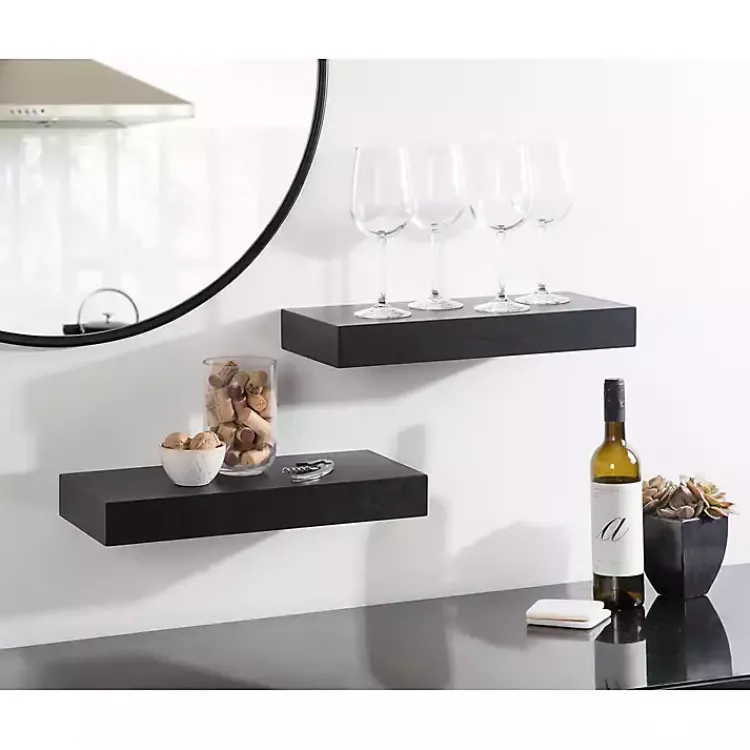 Kirklands Home Shelves|Black Wood 2-pc. Floating Shelves, 18 in.