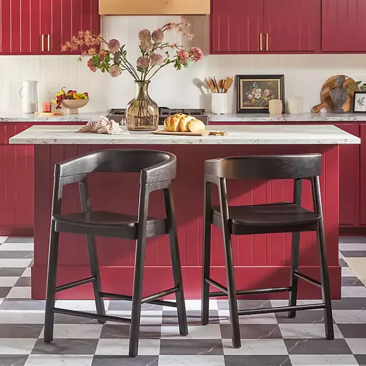 Kirklands Home Bar Stools & Counter Height Stools|Wood Rounded Modern Counter Stool Black