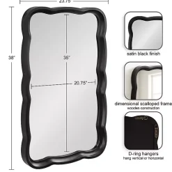 Kirklands Home Decorative Mirrors|Black Wood Scalloped Leigh Wall Mirror