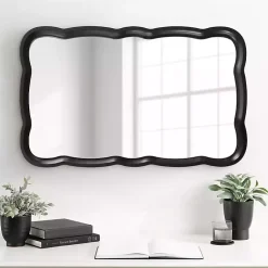 Kirklands Home Decorative Mirrors|Black Wood Scalloped Leigh Wall Mirror