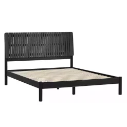 Kirklands Home Beds & Headboards|Wood Slatted Mid-Century Modern Queen Bed Black