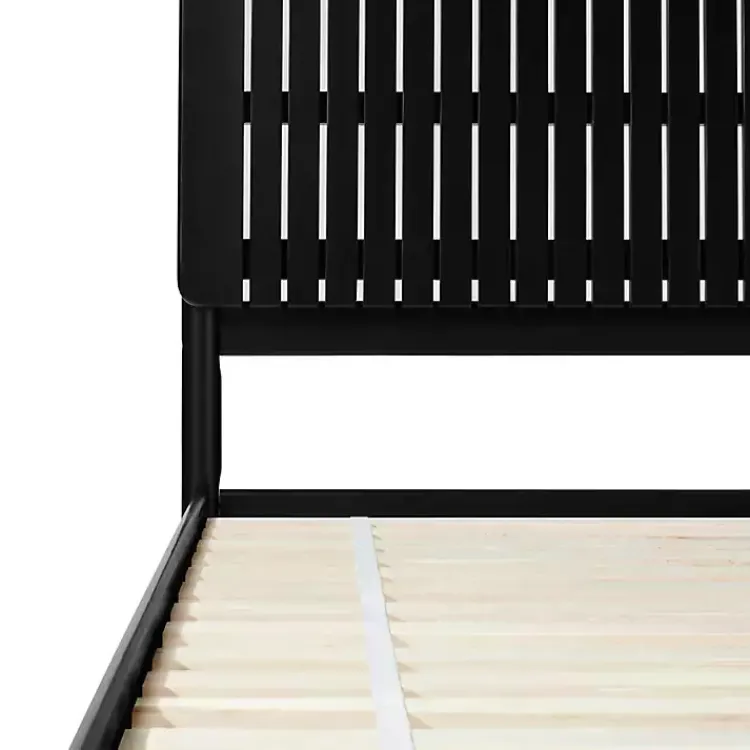 Kirklands Home Beds & Headboards|Wood Slatted Mid-Century Modern Queen Bed Black