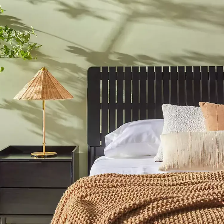 Kirklands Home Beds & Headboards|Wood Slatted Mid-Century Modern Queen Bed Black