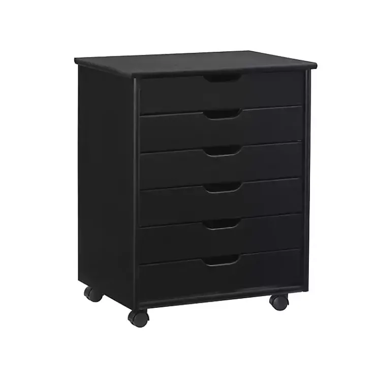 Kirklands Home Office Furniture|Wood Wide 6-Drawer Cary Storage Cart Black