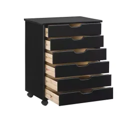 Kirklands Home Office Furniture|Wood Wide 6-Drawer Cary Storage Cart Black