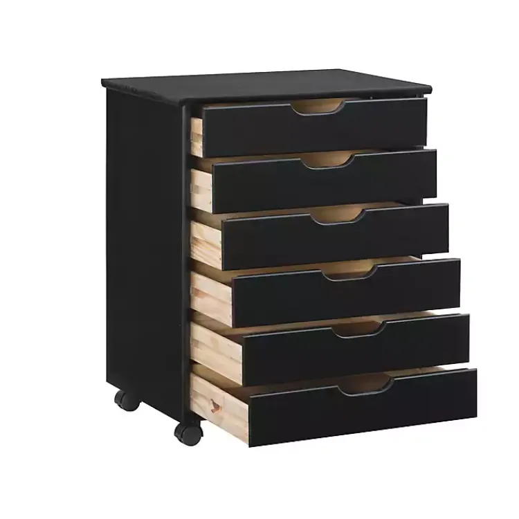Kirklands Home Office Furniture|Wood Wide 6-Drawer Cary Storage Cart Black