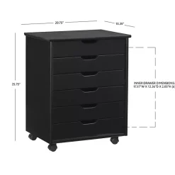 Kirklands Home Office Furniture|Wood Wide 6-Drawer Cary Storage Cart Black
