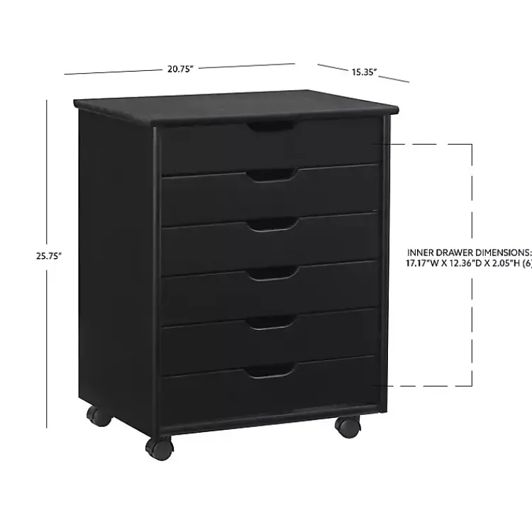 Kirklands Home Office Furniture|Wood Wide 6-Drawer Cary Storage Cart Black