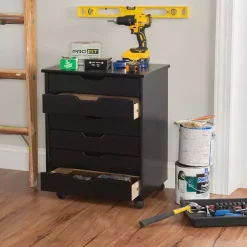 Kirklands Home Office Furniture|Wood Wide 6-Drawer Cary Storage Cart Black