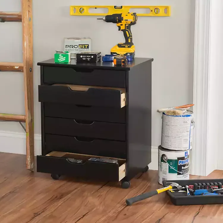 Kirklands Home Office Furniture|Wood Wide 6-Drawer Cary Storage Cart Black