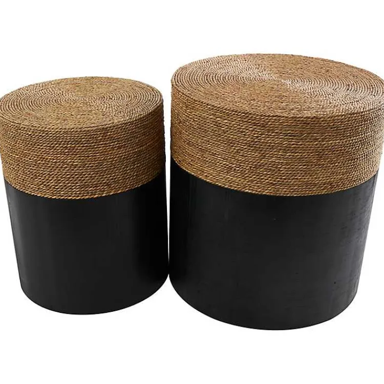 Kirklands Home Accent & End Tables|Black Wood Wrapped Rope Accent Tables, Set of 2 Brown