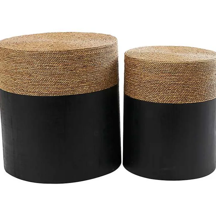 Kirklands Home Accent & End Tables|Black Wood Wrapped Rope Accent Tables, Set of 2 Brown